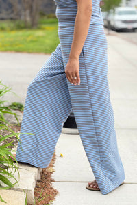 Wide Leg Pants - Blue Brown