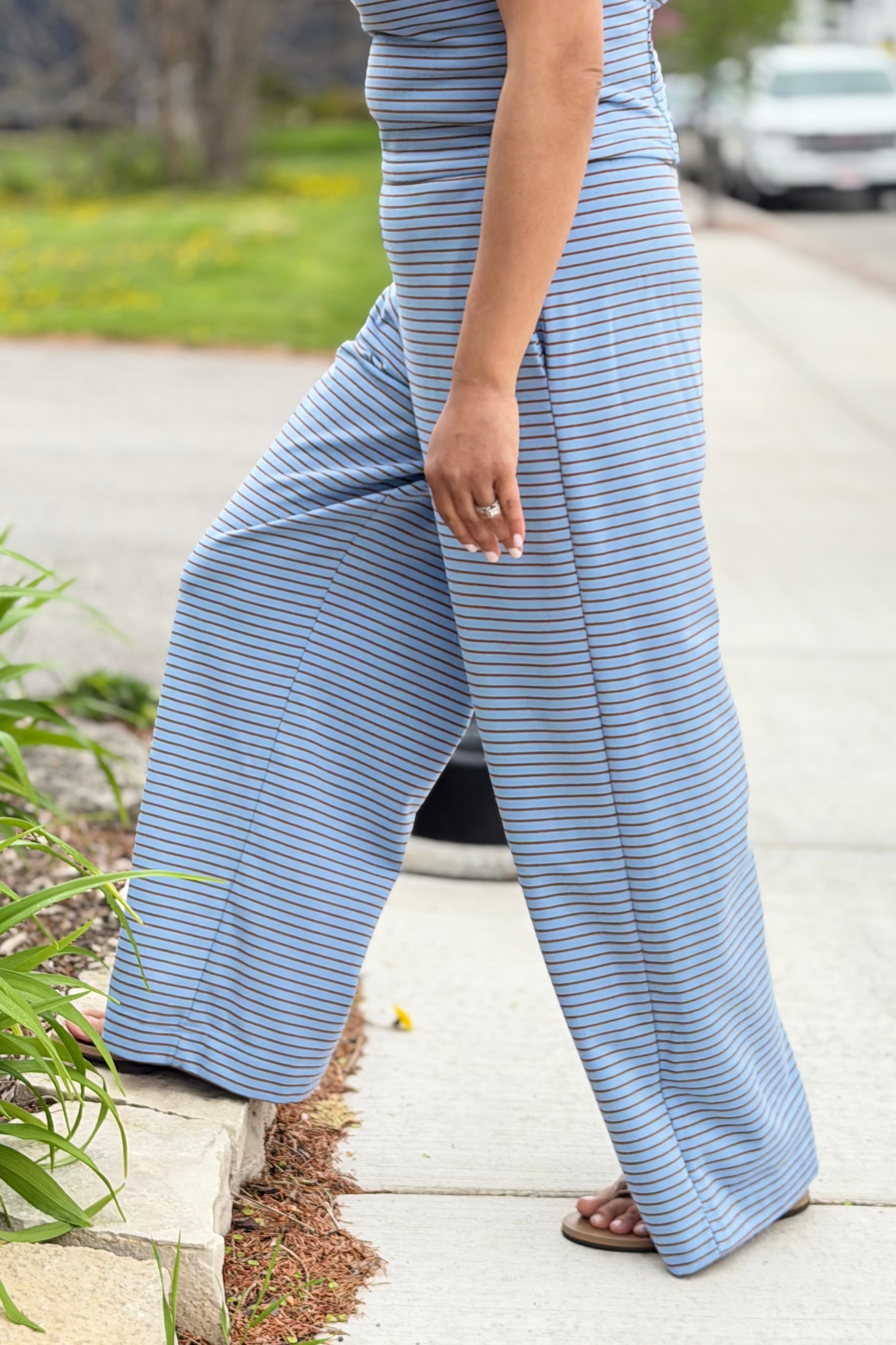 Wide Leg Pants - Blue Brown