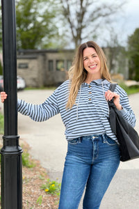 Striped Hooded Sweatshirt - Light Grey