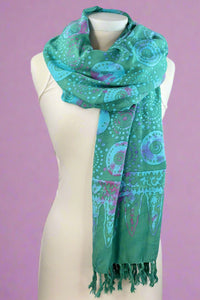 Teal And Green Pattern Scarf