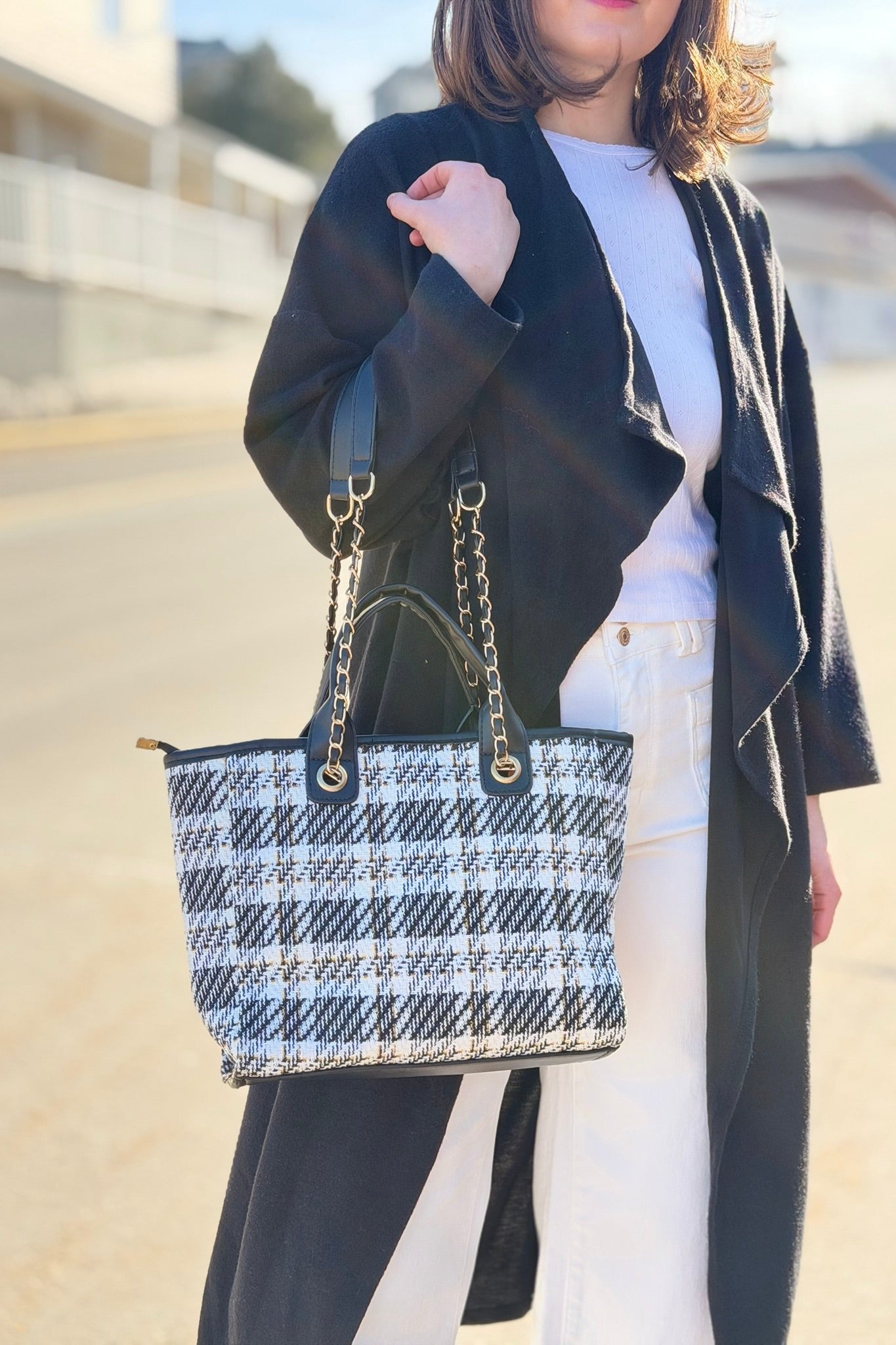 Tote Plaid Bag Black & White