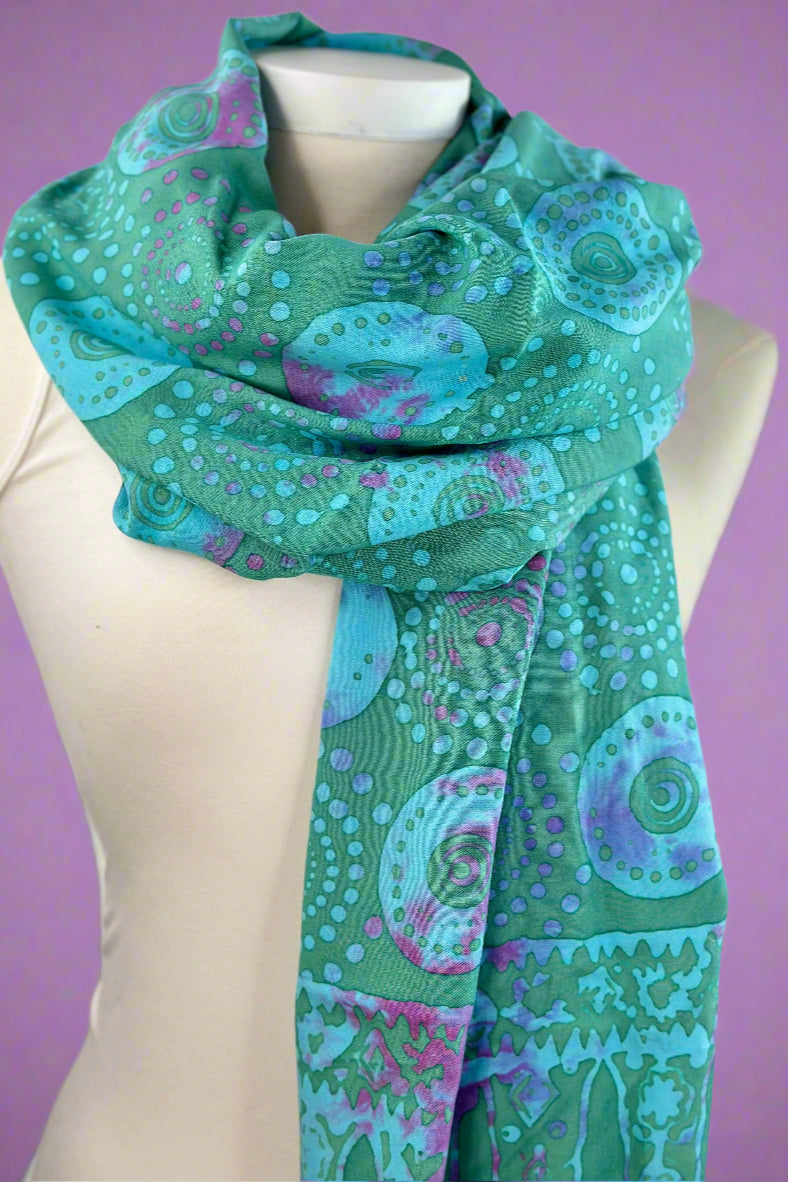Teal And Green Pattern Scarf