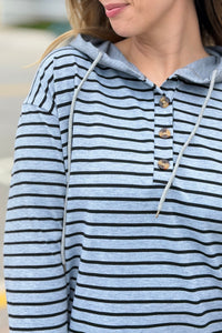 Striped Hooded Sweatshirt - Light Grey
