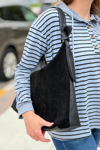 Hazel Genuine Suede Knot Hobo - Black