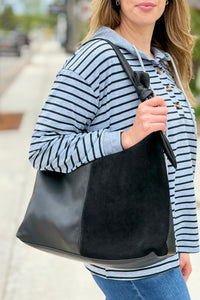 Hazel Genuine Suede Knot Hobo - Black