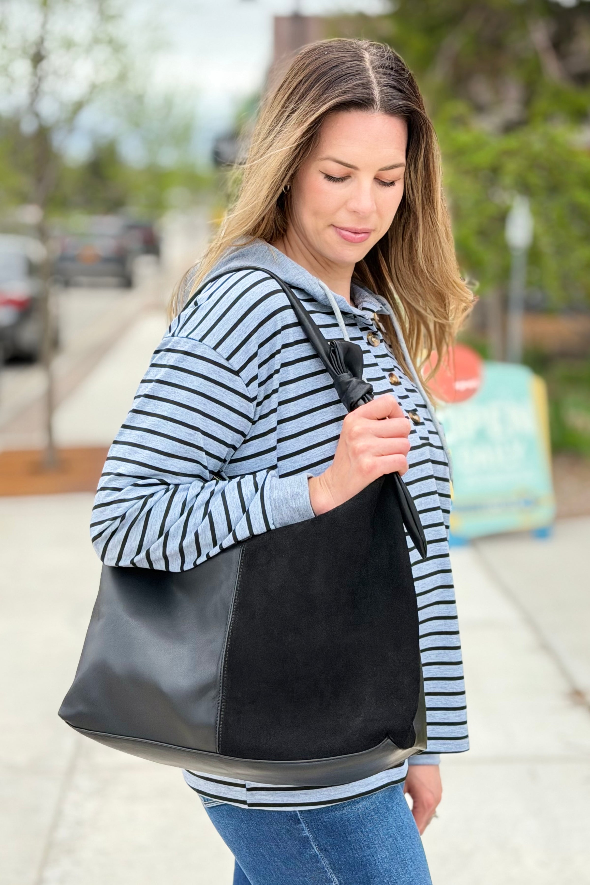 Hazel Genuine Suede Knot Hobo - Black