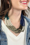 Mixed Bead Color Block Necklace Navy