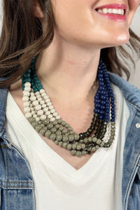 Mixed Bead Color Block Necklace Navy