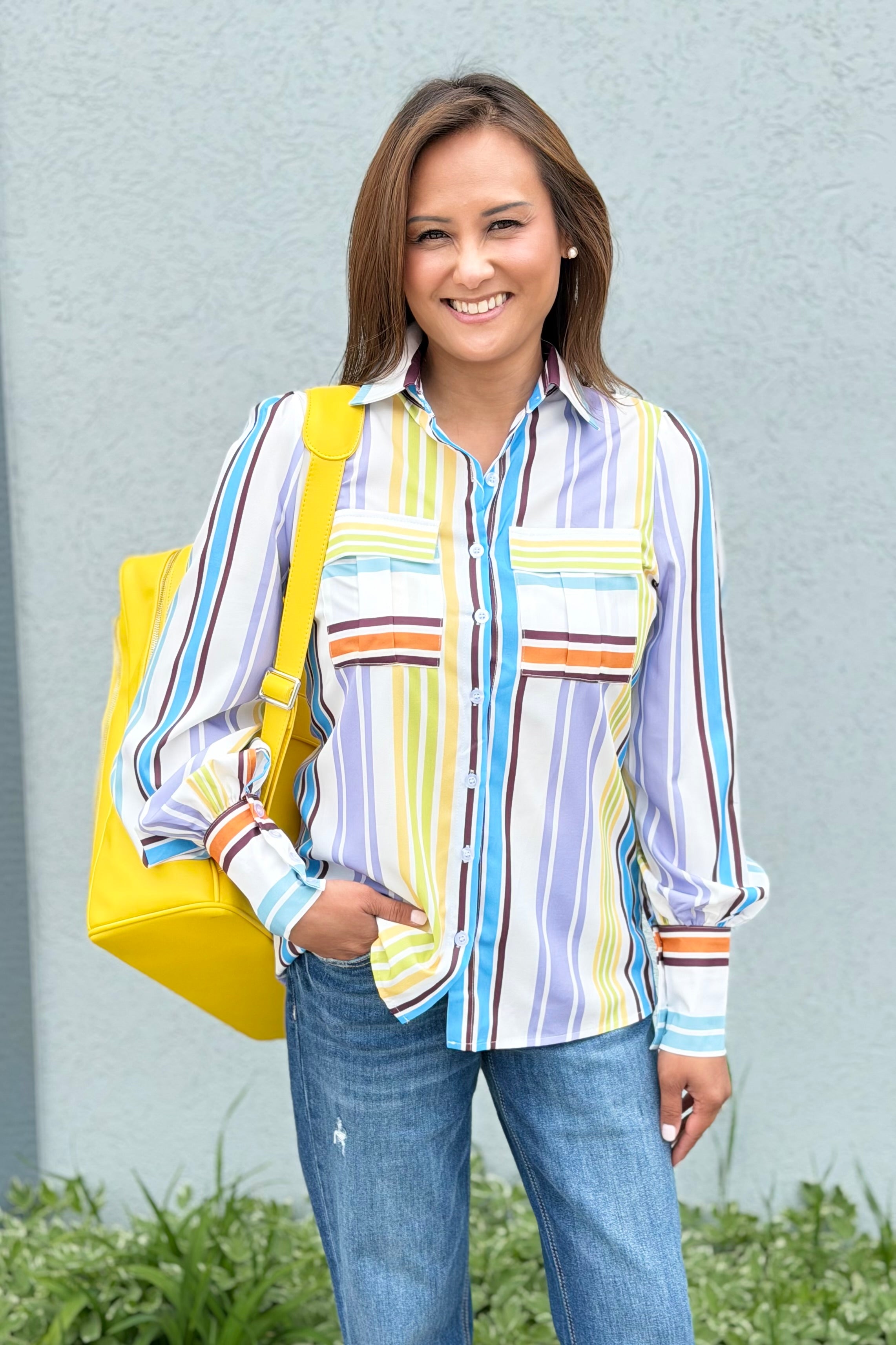 Bold Print Large Collar Shirt - Stripe