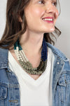 Mixed Bead Color Block Necklace Navy