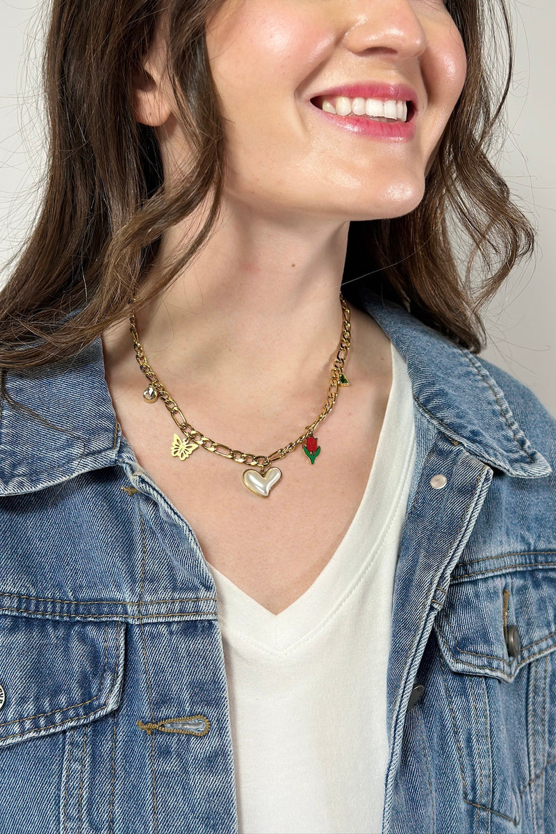 Charm Necklace With Pearl Heart