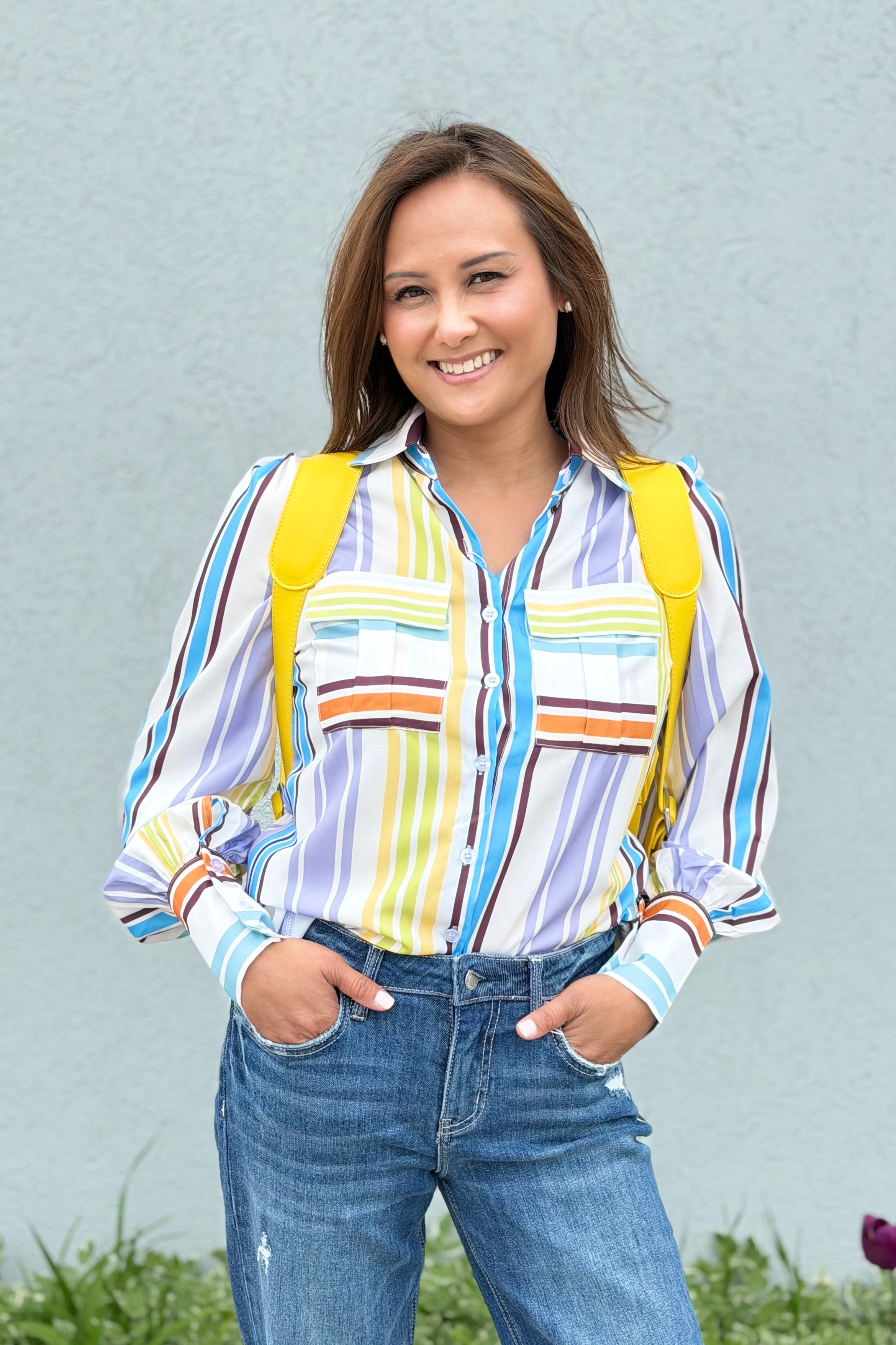 Bold Print Large Collar Shirt - Stripe