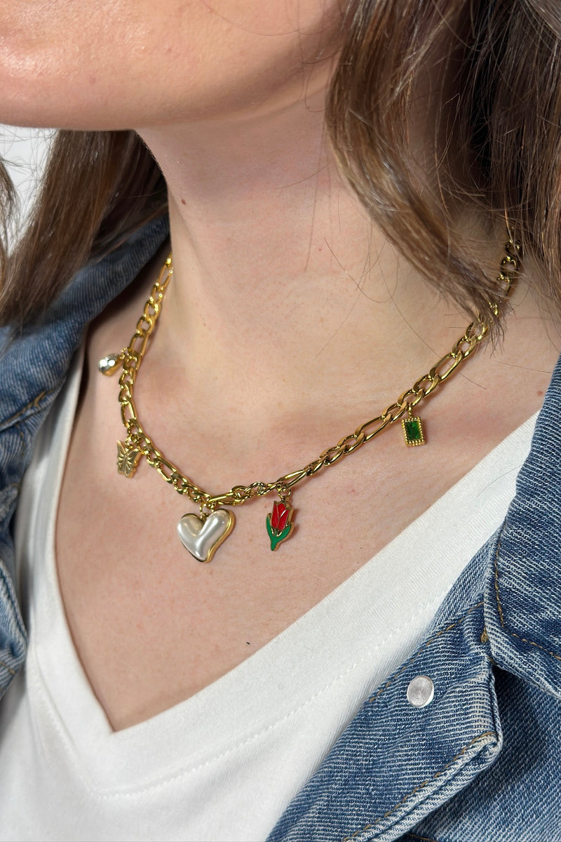 Charm Necklace With Pearl Heart