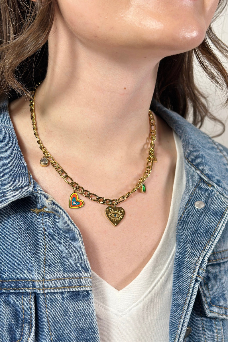 Charm Necklace With Eye Heart