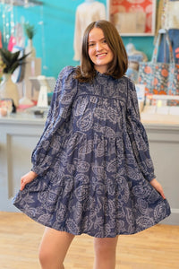 Floral Smocked Tiered Mini Dress - Navy