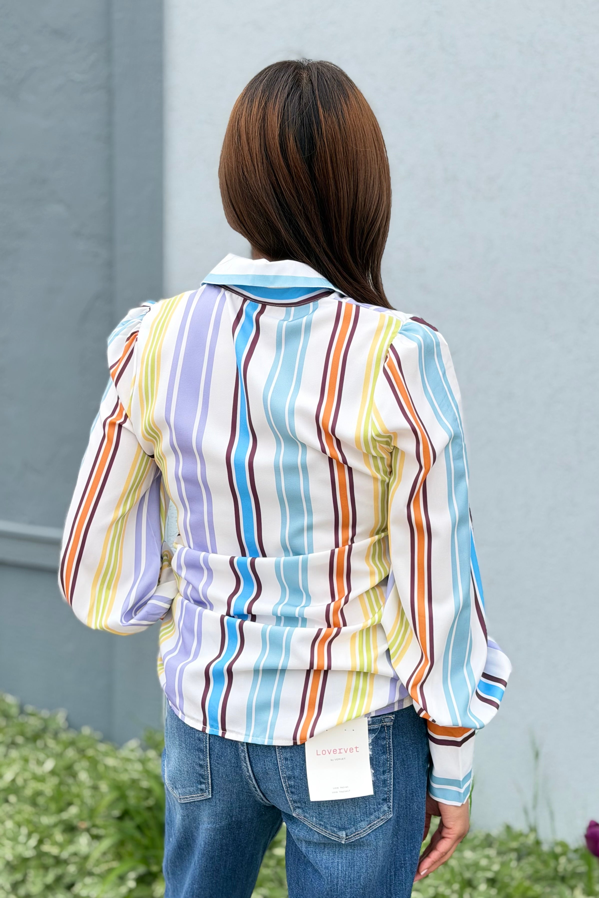Bold Print Large Collar Shirt - Stripe