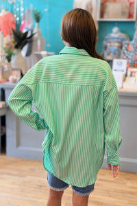 Oversized Striped Long Sleeve Shirt - Green
