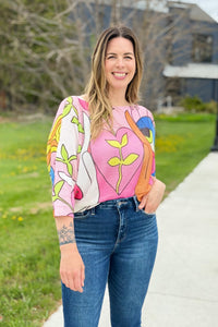 Eupin Floral Round Neck Knit Printed Sweater