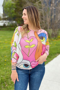 Eupin Floral Round Neck Knit Printed Sweater