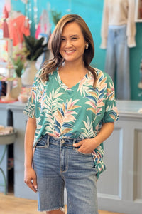 Loose Fit Vintage Floral Tunic - Green