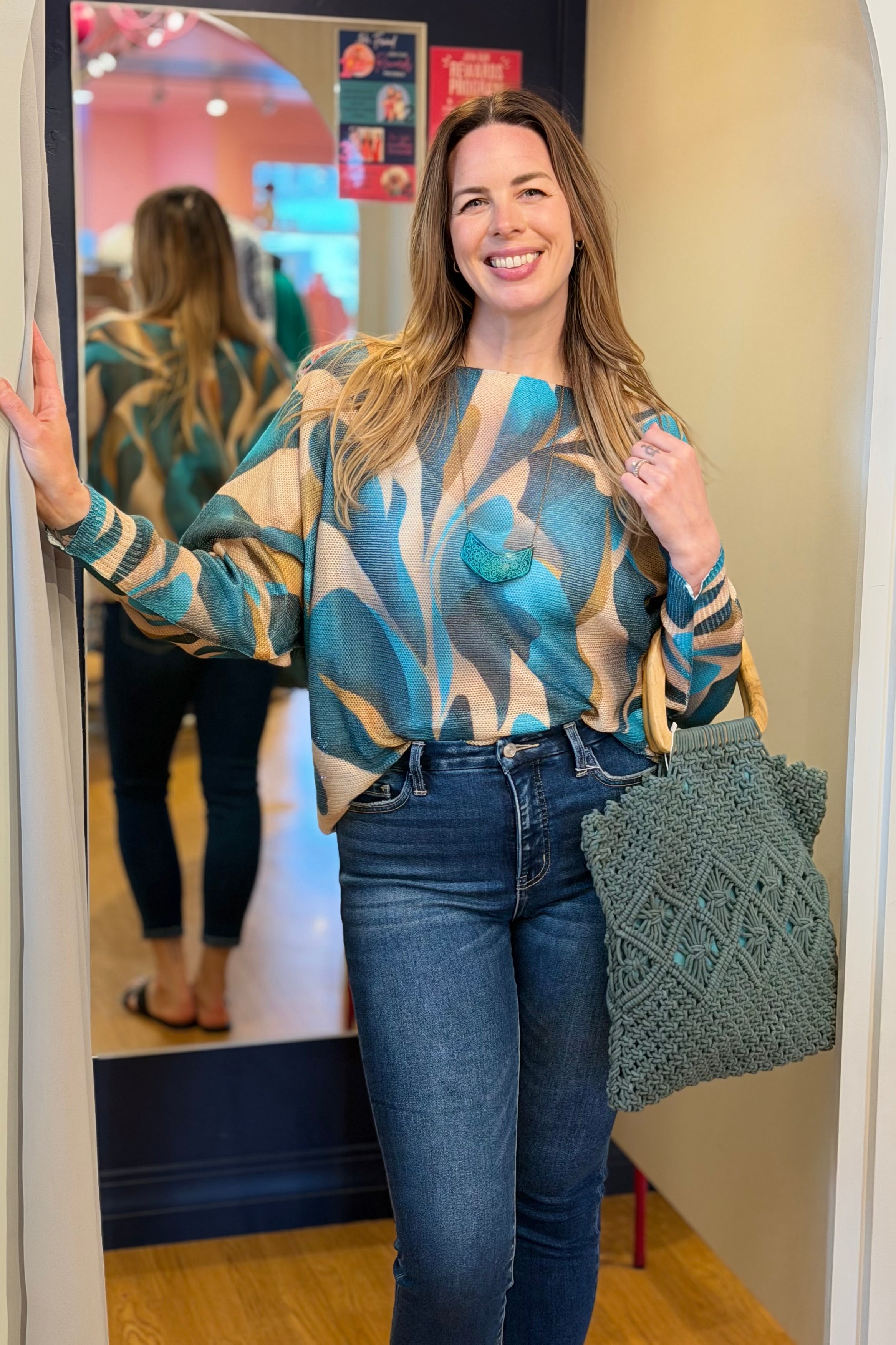 Vilet Round Neck Knit Printed Sweater