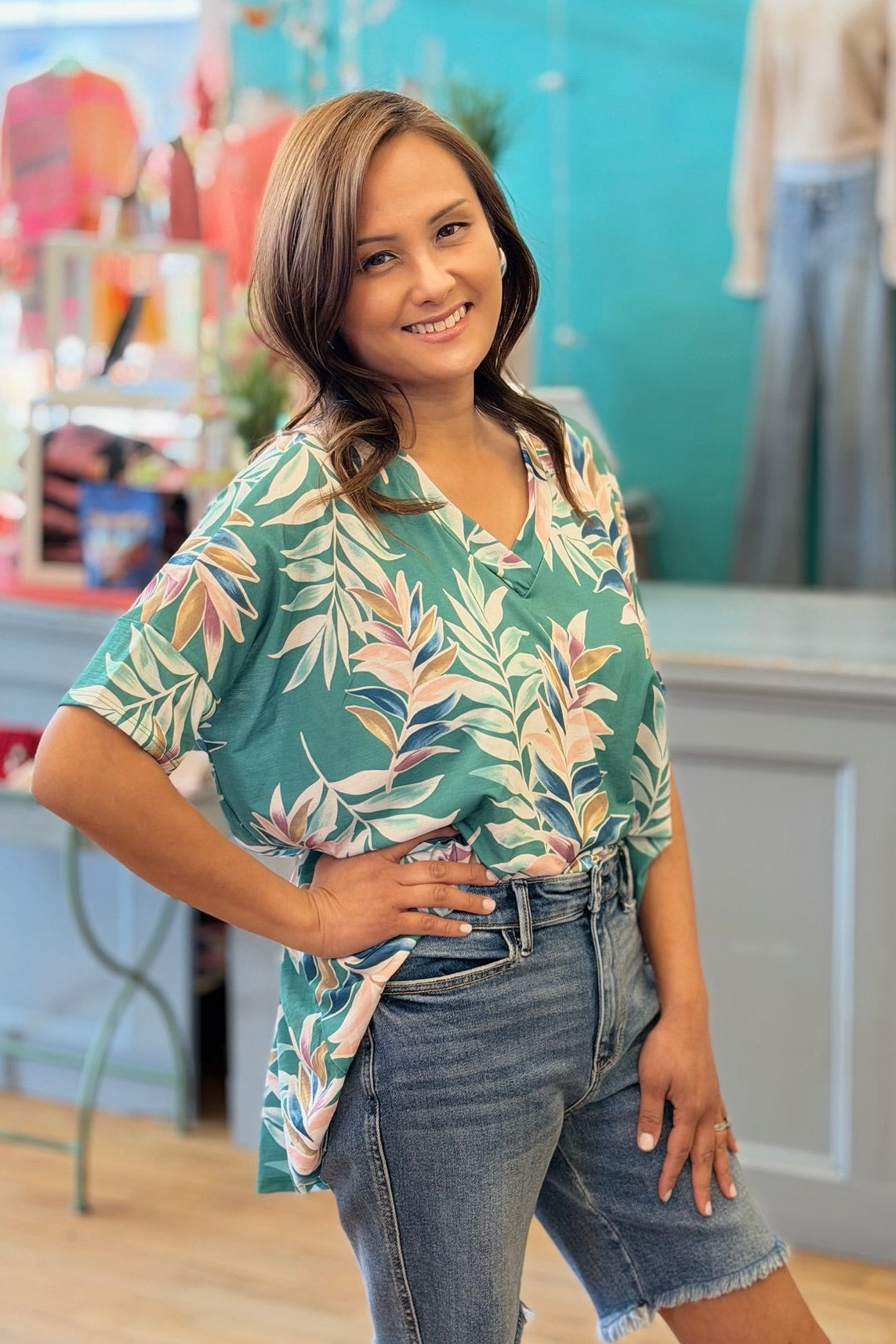 Loose Fit Vintage Floral Tunic - Green