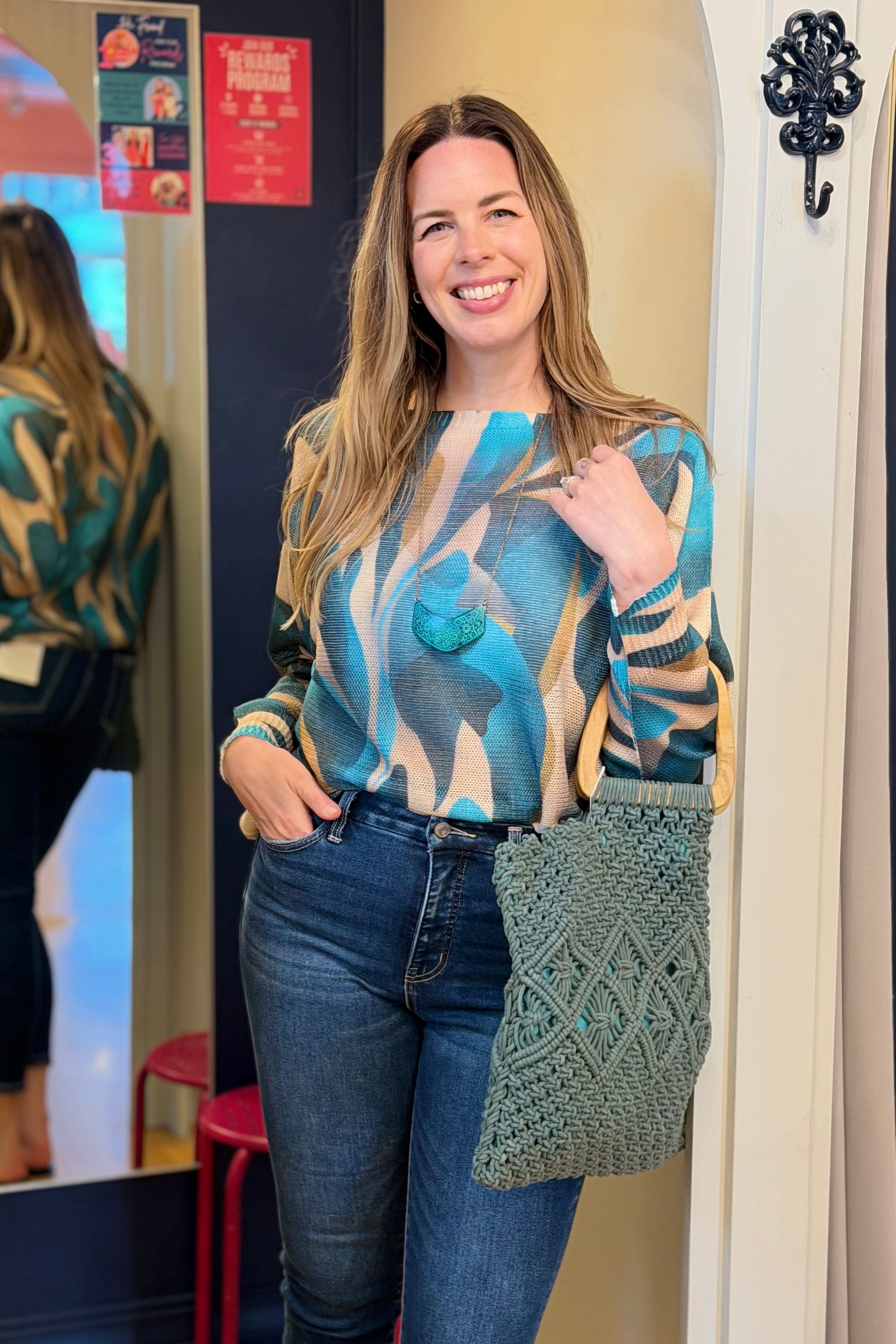 Vilet Round Neck Knit Printed Sweater