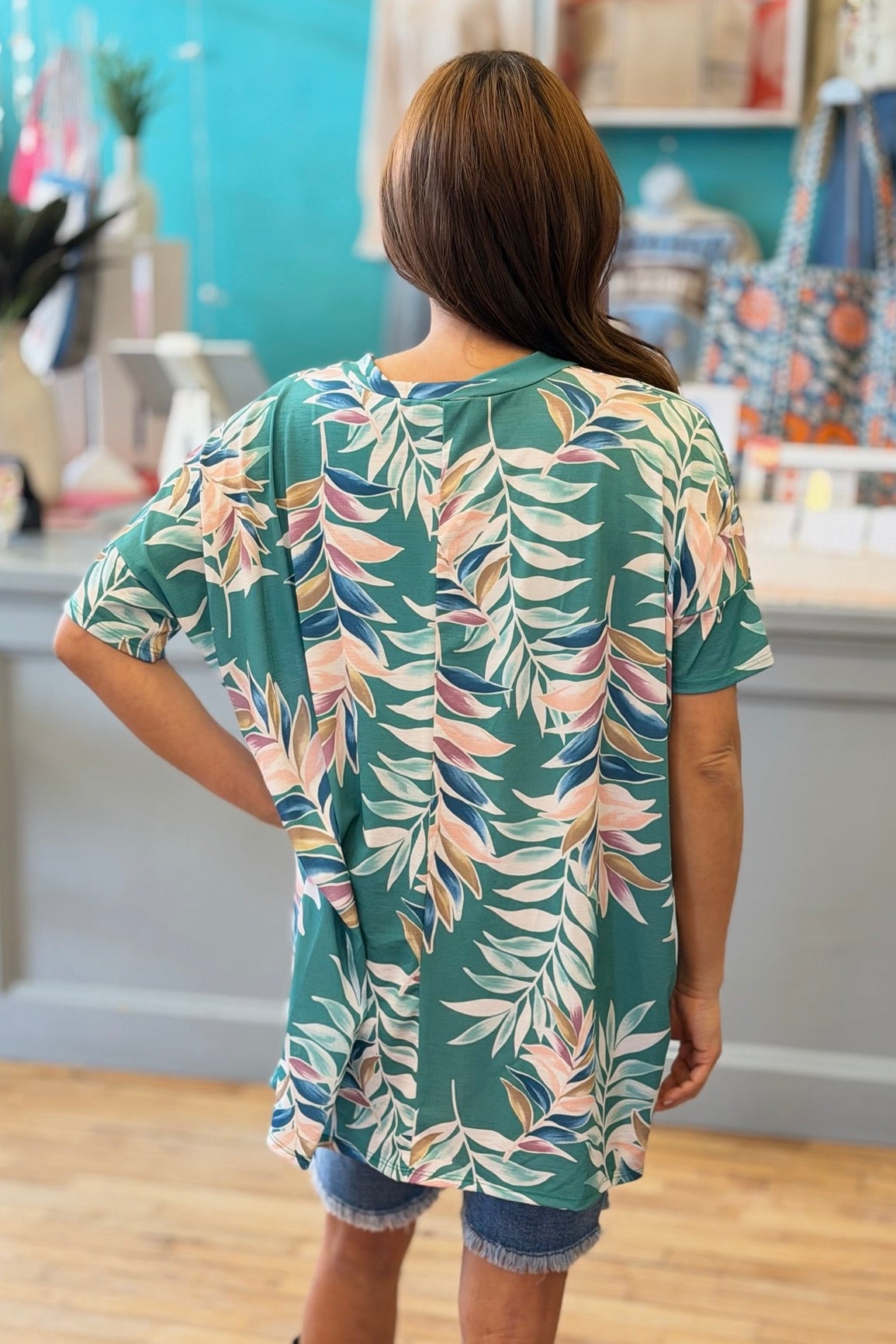 Loose Fit Vintage Floral Tunic - Green