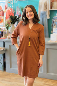 Magic V-Neck Dress - Caramel