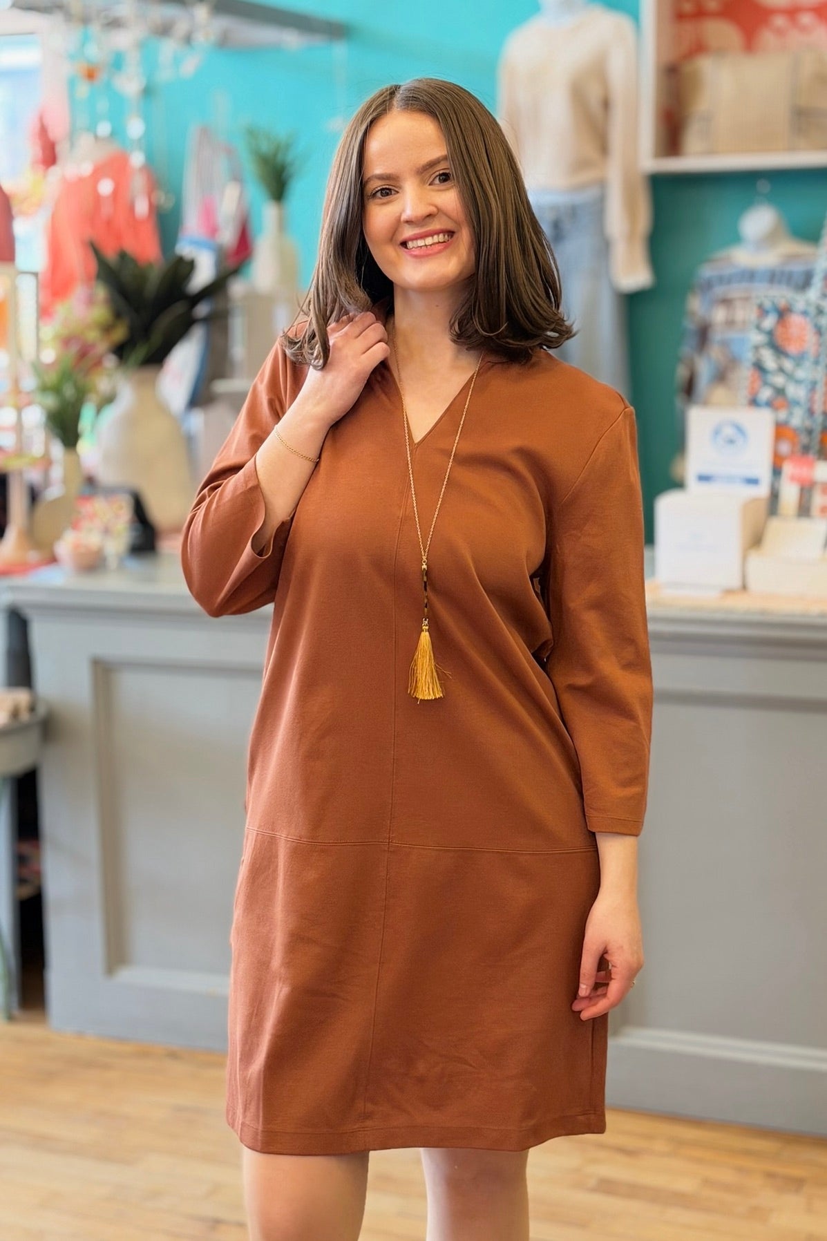 Magic V-Neck Dress - Caramel