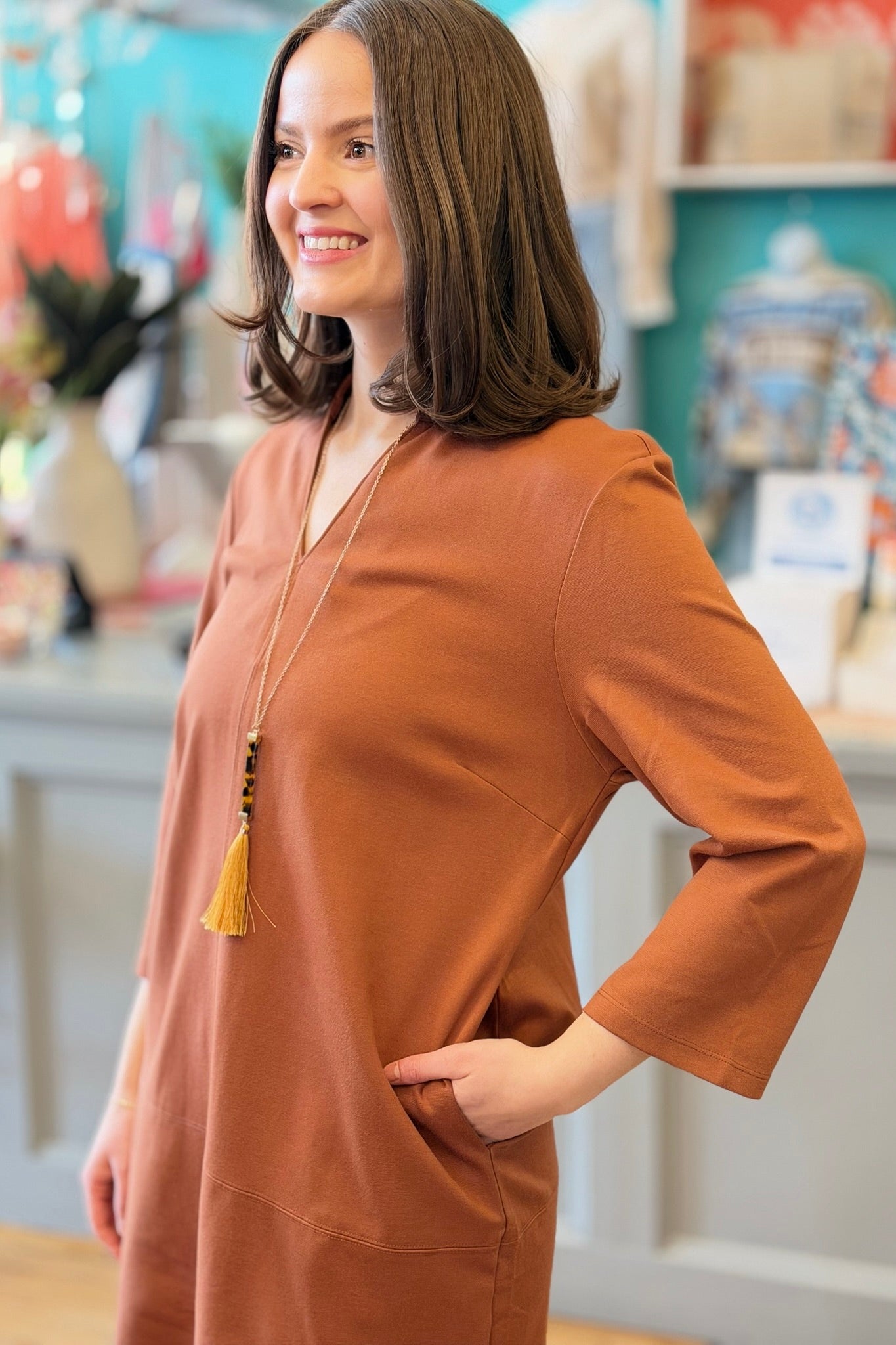 Magic V-Neck Dress - Caramel