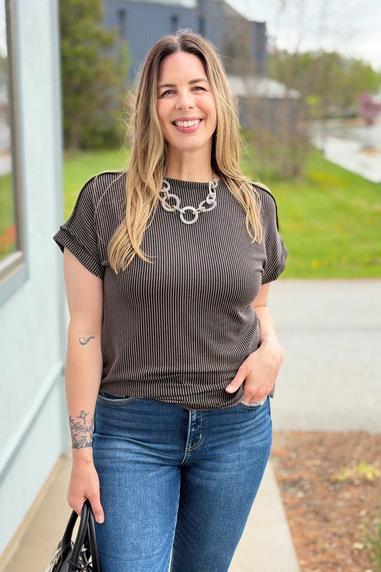 Textured Short Sleeve Top - Grey