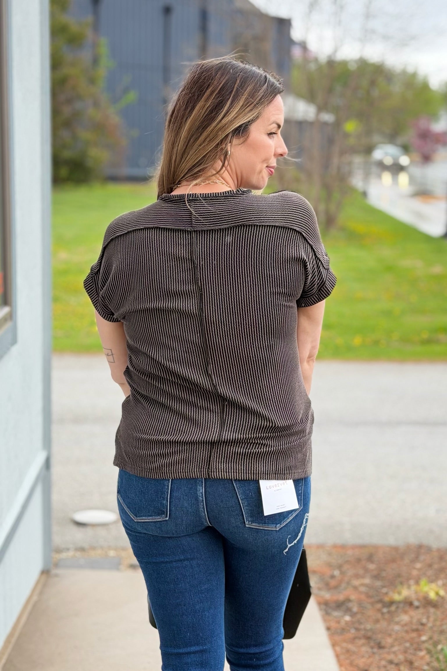 Textured Short Sleeve Top - Grey