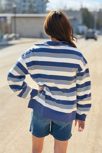 Striped Half Zip Top - Denim