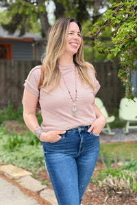 Textured Short Sleeve Top - Khaki