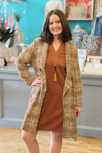 Open Front Midi Blazer - Mocha