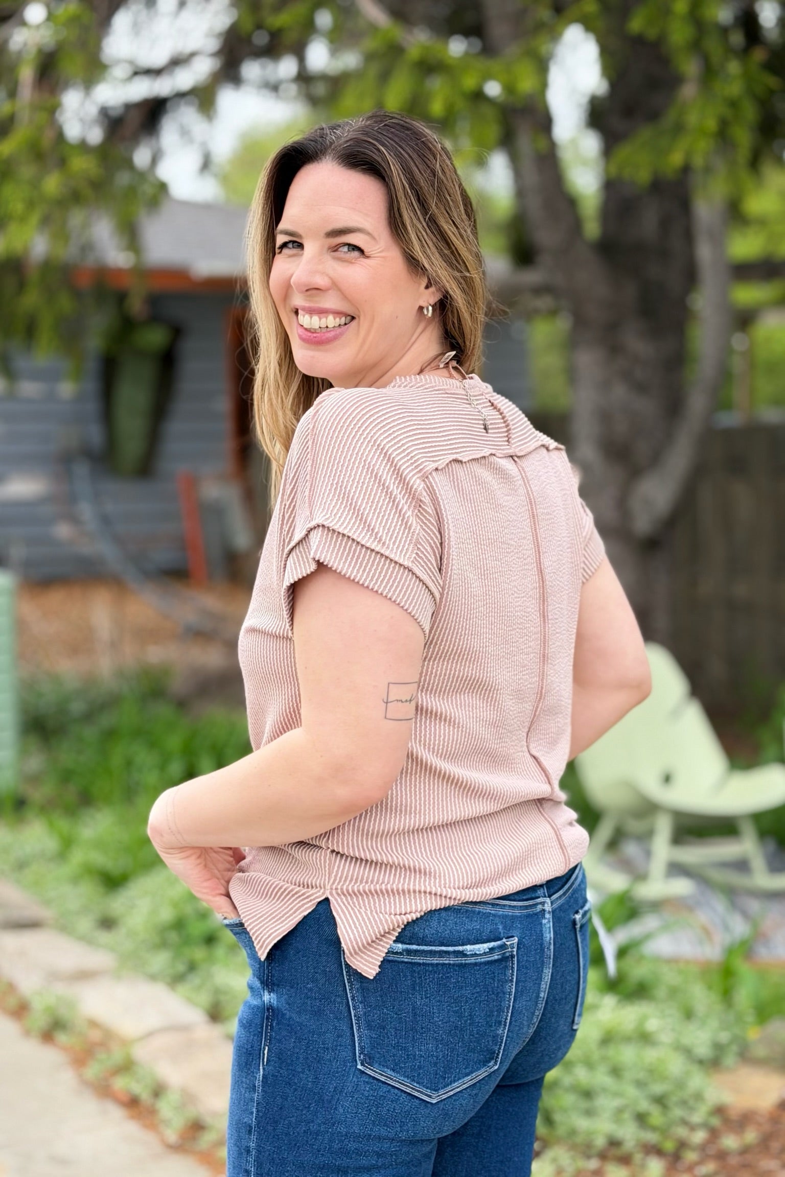 Textured Short Sleeve Top - Khaki