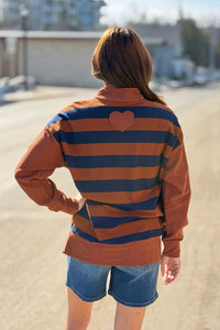 Striped Half Zip Up Top - Navy