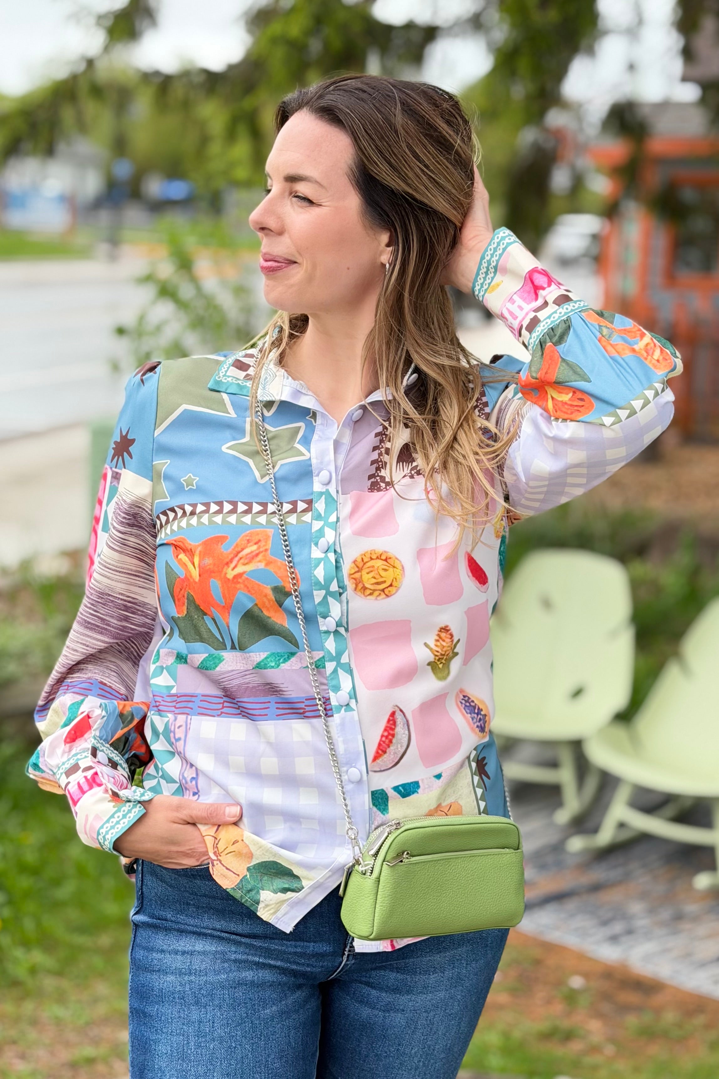 Bold Print Large Collar Shirt - Multi