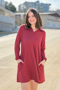 French Terry A Line Dress - Cabernet