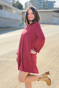 French Terry A Line Dress - Cabernet