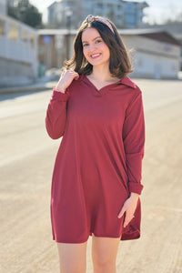 French Terry A Line Dress - Cabernet