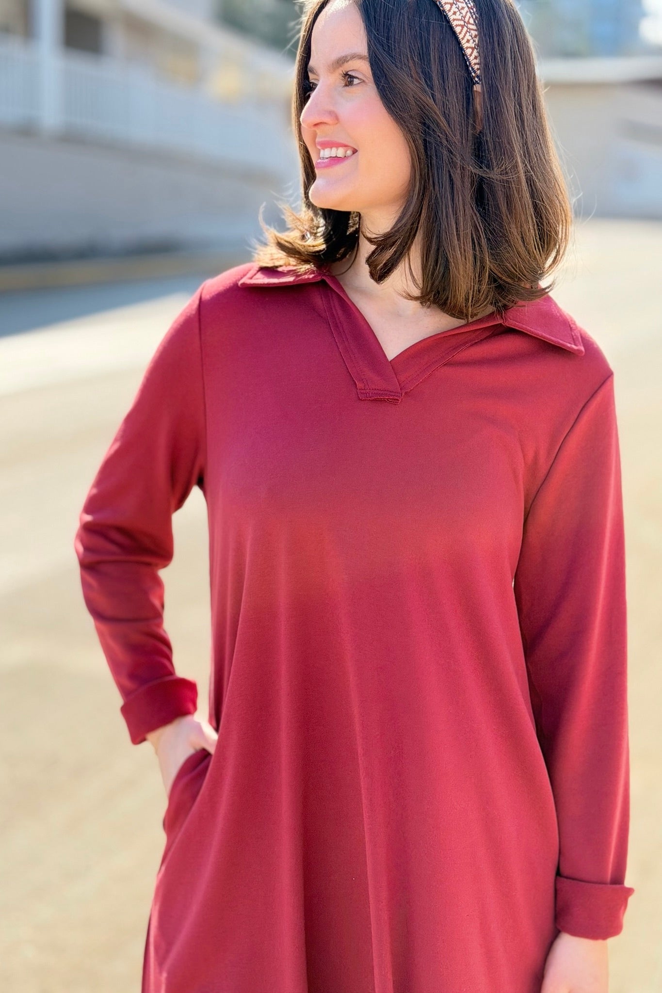 French Terry A Line Dress - Cabernet