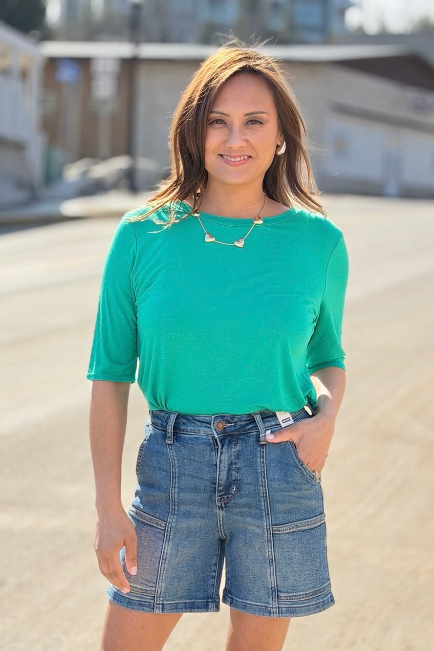 High Waisted Utility Pockets Mid Length Shorts