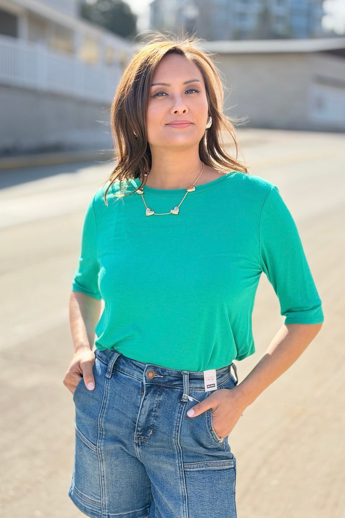 High Waisted Utility Pockets Mid Length Shorts