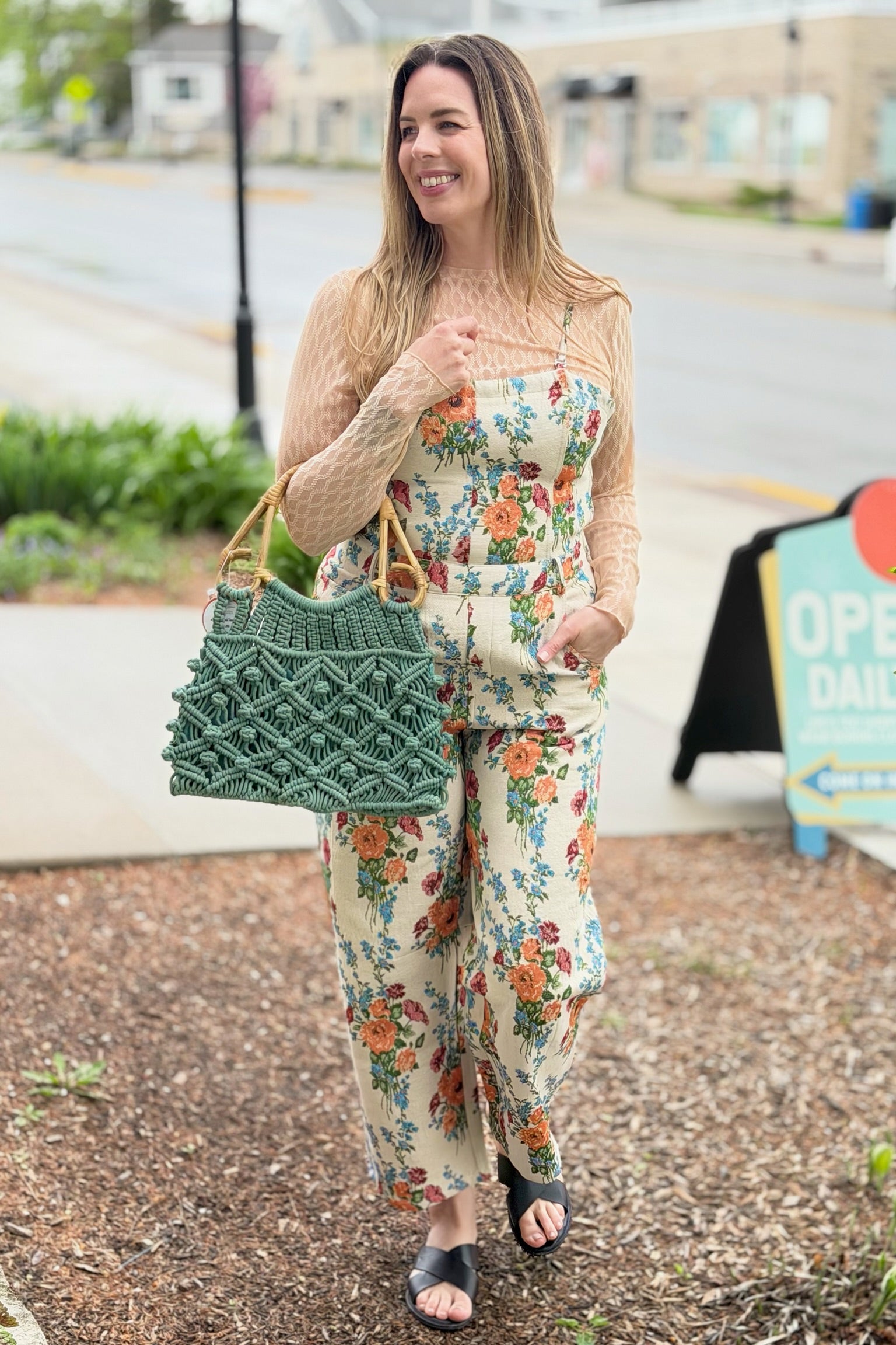 Floral Spaghetti Straps Jumpsuit - Cream