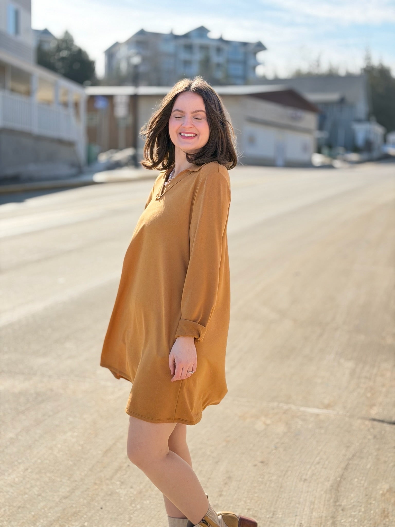 French Terry A Line Dress - Marigold