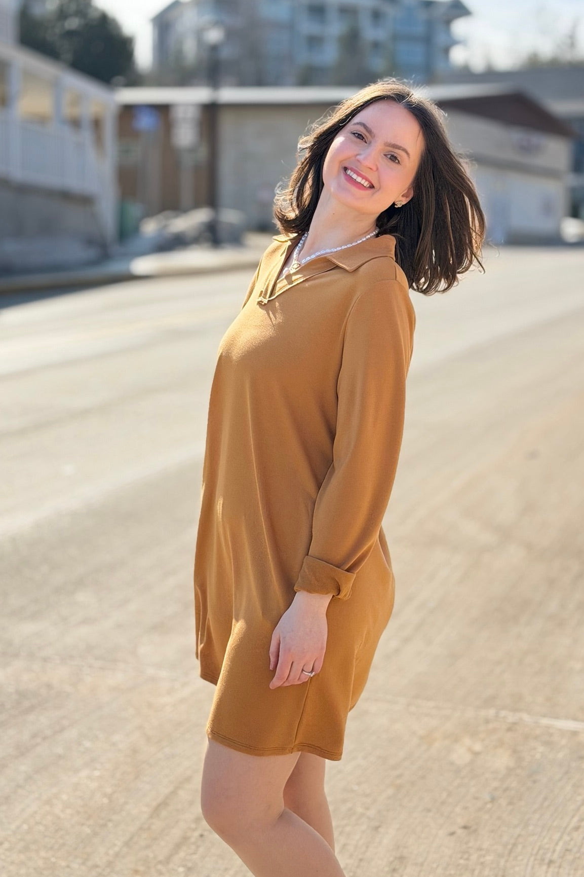 French Terry A Line Dress - Marigold