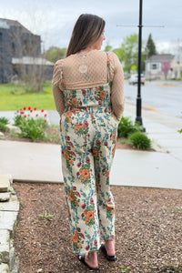 Floral Spaghetti Straps Jumpsuit - Cream
