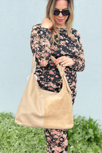 Hazel Genuine Suede Knot Hobo - Natural